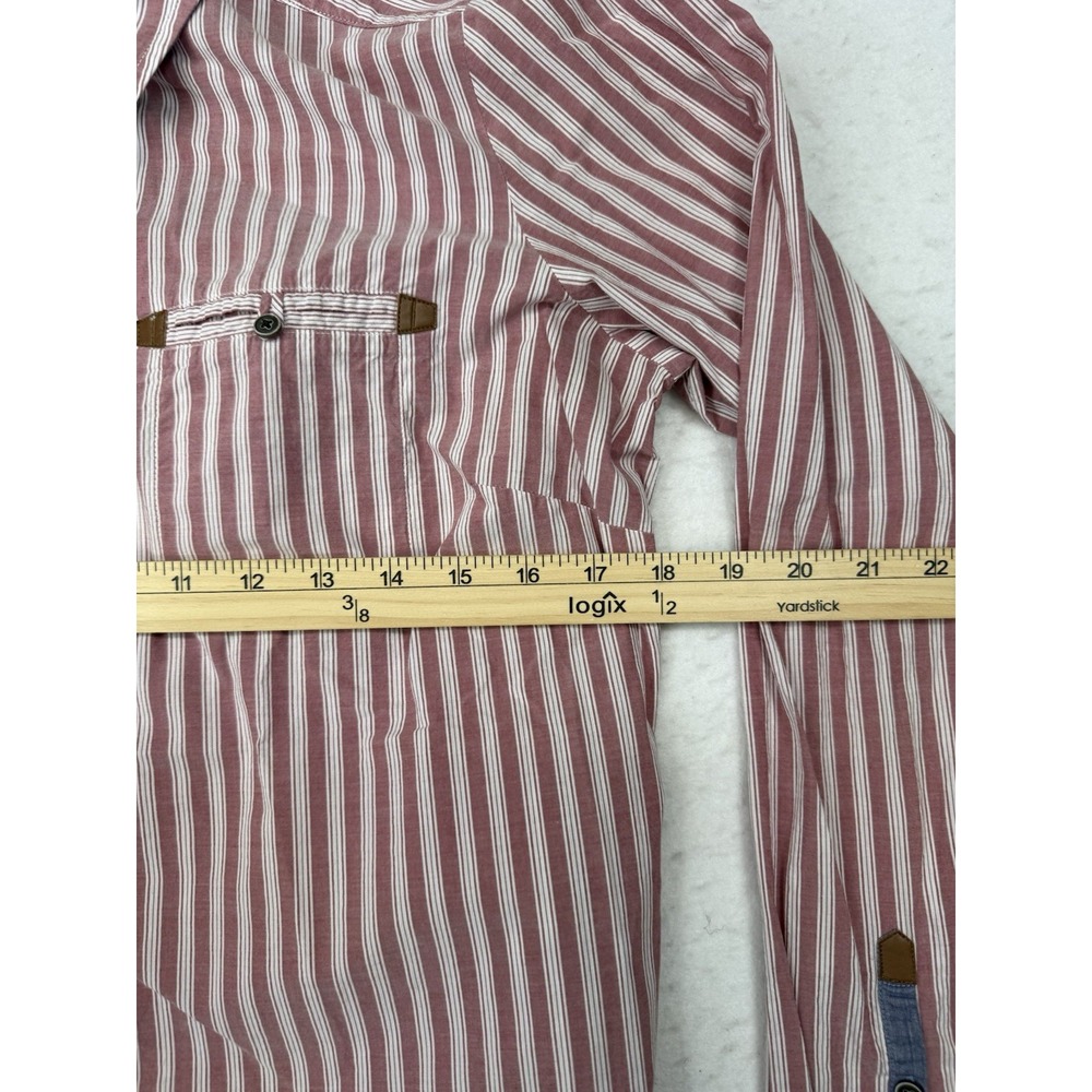 Orvis Women's Medium Dusty Rose Striped Shirt Leather Trim Long Sleeve Button Up - Picture 7 of 9